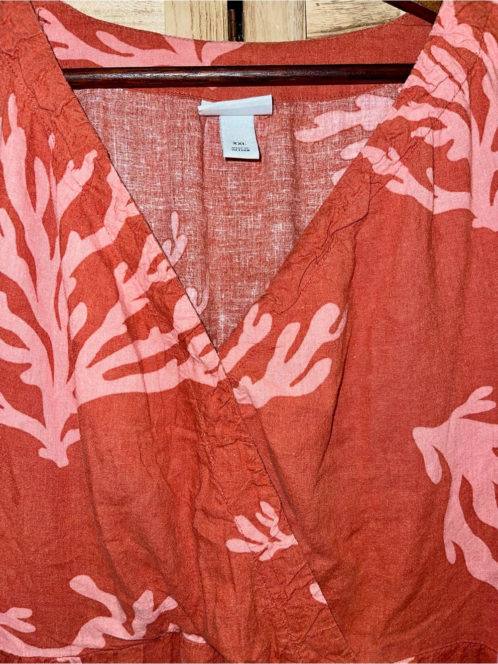 Ava & Viv Coral Reef Print Maxi Dress XXL Faux Wrap Bishop Sleeves Side Slit - Picture 5 of 11